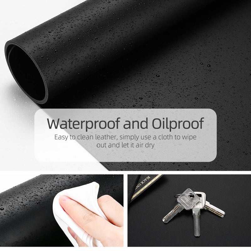 YSAGi Office Desk Pad, Desk Mat, 23.6" x 13.7" Ultra Thin Waterproof PU Leather Desk Blotter, Laptop Leather Desk Pad Protector for Keyboard and Mouse, Dual-Sided Desk Writing Pad for Office(Black) - Image 2